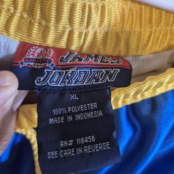 Men's  Vintage Style Blue and Yellow Athletic Shorts - Picture 3 of 5